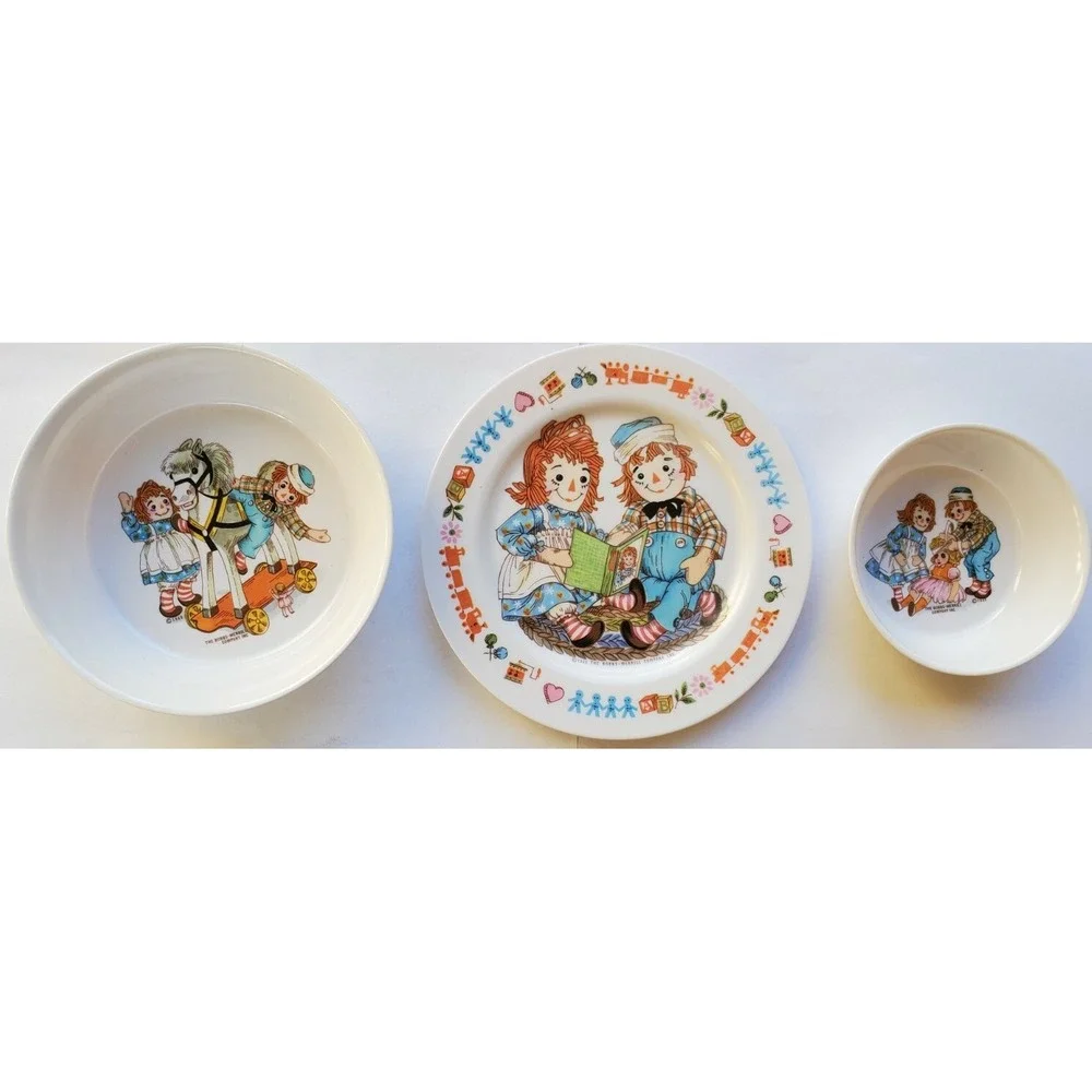 Vintage Raggedy Ann‎ and Andy 3 Piece Dish Set Oneida 1969 Bobbs-Merrill Co